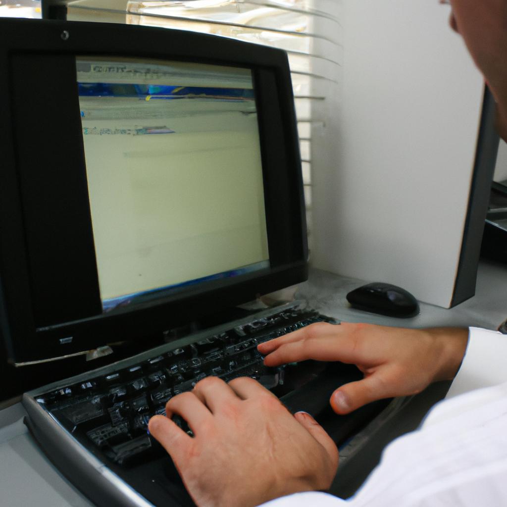 Person working on computer database